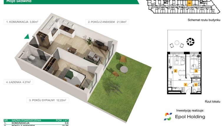 Rzut - Mieszkanie na sprzedaż 2 pokoje o powierzchni 41,97 m² - numer M8 w Moja Skawina