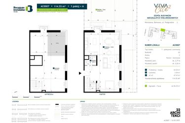 Rzut - Mieszkanie na sprzedaż 1 pokój o powierzchni 114,55 m² - numer AC0007 w Viva Cité 2