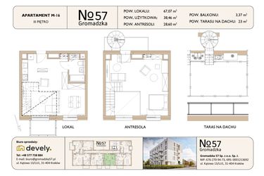 Rzut - Mieszkanie na sprzedaż 3 pokoje o powierzchni 67,06 m² - numer M-16 w Gromadzka 57