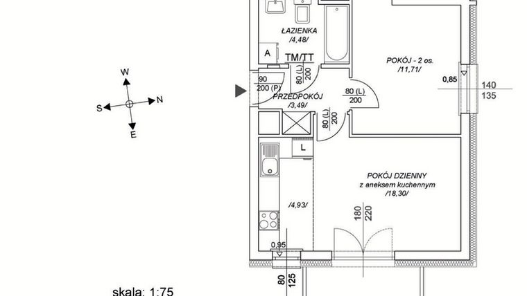 Rzut - Mieszkanie na sprzedaż 2 pokoje o powierzchni 37,98 m² - numer M50 w Osiedle Mała Dziesiąta etap II