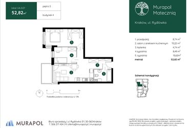Rzut - Mieszkanie na sprzedaż 3 pokoje o powierzchni 52,82 m² - numer 4.A.3.07 w Murapol Mateczniq bud. 4