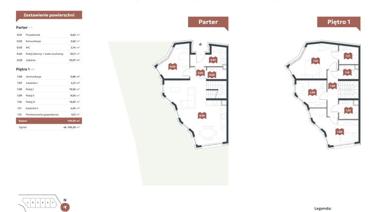 Rzut - Mieszkanie na sprzedaż 5 pokoi o powierzchni 109,96 m² - numer G1 w Familook