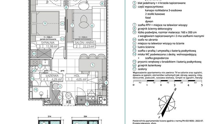 Rzut - Mieszkanie na sprzedaż 2 pokoje o powierzchni 42,55 m² - numer A.4.15 w Remedium