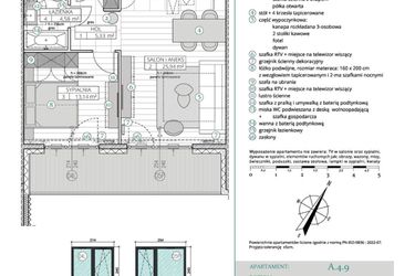 Rzut - Mieszkanie na sprzedaż 2 pokoje o powierzchni 48,99 m² - numer A.4.9 w Remedium