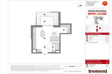 Rzut - Mieszkanie na sprzedaż 1 pokój o powierzchni 25,27 m² - numer D.80 w Dzielnica Mieszkaniowa Metro Zachód - etap 8.2