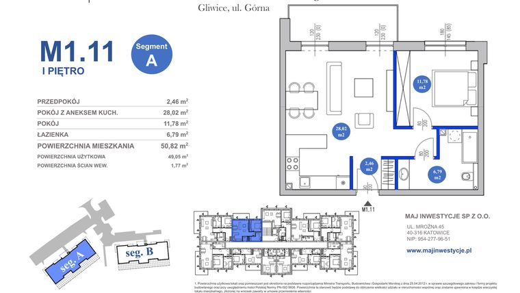 Rzut - Mieszkanie na sprzedaż 2 pokoje o powierzchni 50,82 m² - numer M1.11 w Osiedle Majowe 2.0 etap II