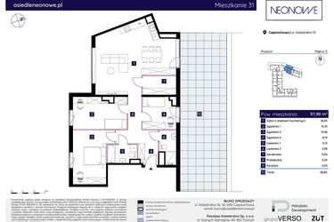 Rzut - Mieszkanie na sprzedaż 4 pokoje o powierzchni 97,98 m² - numer 15/31 w Osiedle Neonowe
