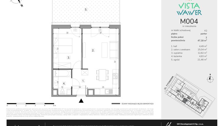 Rzut - Mieszkanie na sprzedaż 2 pokoje o powierzchni 47,18 m² - numer M004 w Vista Wawer