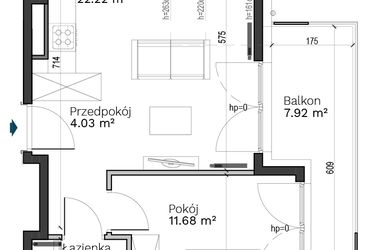 Rzut - Mieszkanie na sprzedaż 2 pokoje o powierzchni 42,41 m² - numer C-13 w Destino