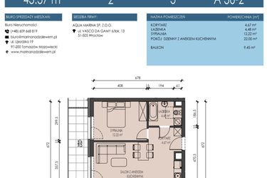 Rzut - Mieszkanie na sprzedaż 2 pokoje o powierzchni 43,37 m² - numer A36-2 w Apartamenty Aqua Marina