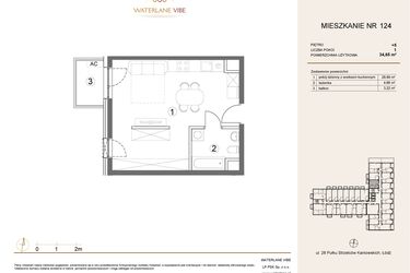Rzut - Mieszkanie na sprzedaż 1 pokój o powierzchni 34,65 m² - numer 124 w Waterlane Vibe