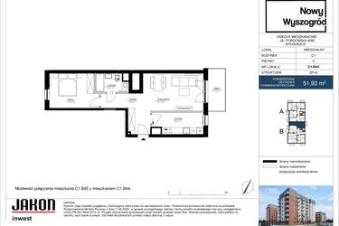 Rzut - Mieszkanie na sprzedaż 2 pokoje o powierzchni 51,93 m² - numer C1.B45 w Nowy Wyszogród etap II