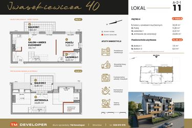 Rzut - Mieszkanie na sprzedaż 4 pokoje o powierzchni 73,45 m² - numer A-2-1 w Iwaszkiewicza 40