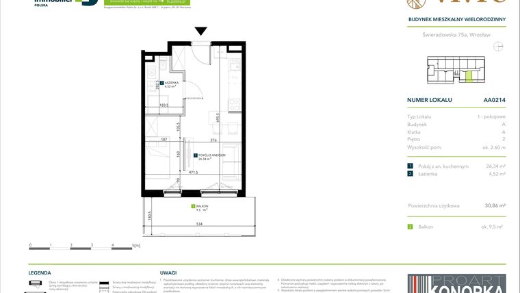 Rzut - Mieszkanie na sprzedaż 1 pokój o powierzchni 30,86 m² - numer AA0214 w Vivre