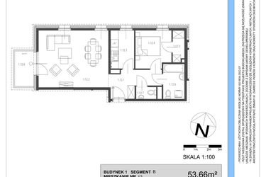 Rzut - Mieszkanie na sprzedaż 2 pokoje o powierzchni 53,66 m² - numer B.12 w Osiedle Telimeny etap III