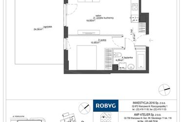 Rzut - Mieszkanie na sprzedaż 2 pokoje o powierzchni 38,05 m² - numer RM/2A/E/0/2 w Rytm Mokotowa - etap 2A