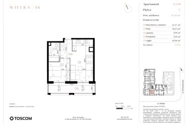 Rzut - Mieszkanie na sprzedaż 2 pokoje o powierzchni 43,36 m² - numer A/5/01 w Wielka 16