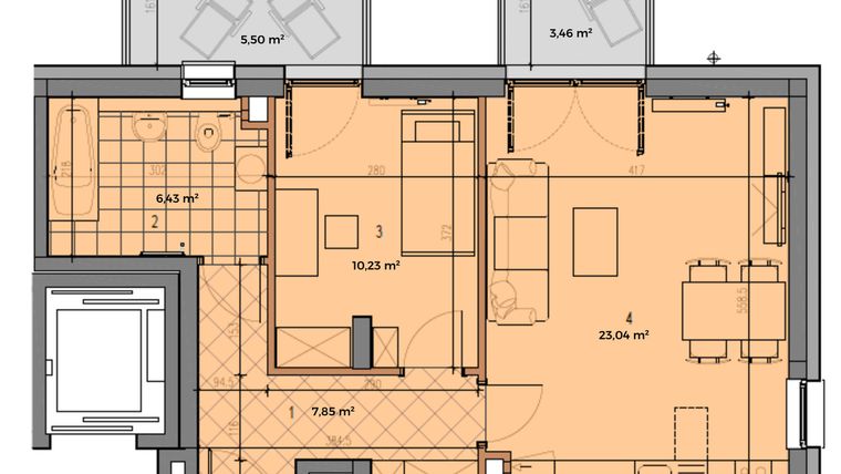 Rzut - Mieszkanie na sprzedaż 2 pokoje o powierzchni 48,76 m² - numer P.2.2.08 w Partynice House II budynek P i R