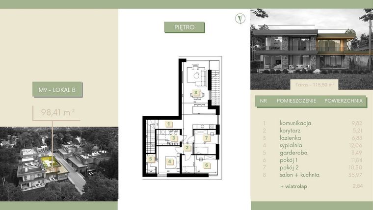 Rzut - Mieszkanie na sprzedaż 4 pokoje o powierzchni 98,41 m² - numer M9-2 w Morelife Apartments etap I i II