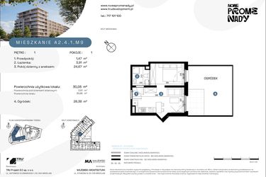 Rzut - Mieszkanie na sprzedaż 1 pokój o powierzchni 30,05 m² - numer A2.4.1.M9 w Nowe Promenady