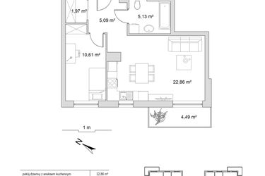 Rzut - Mieszkanie na sprzedaż 2 pokoje o powierzchni 45,66 m² - numer 8.5 w Vela Park