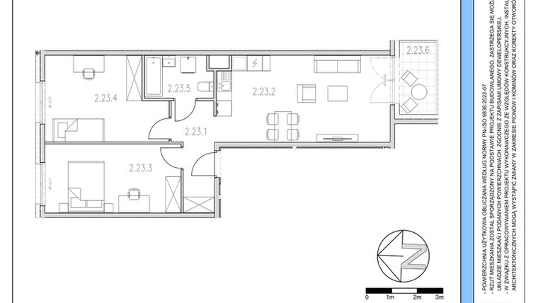 Rzut - Mieszkanie na sprzedaż 3 pokoje o powierzchni 61,4 m² - numer 23 w Osiedle Solne etap II