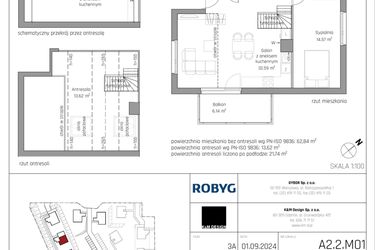Rzut - Mieszkanie na sprzedaż 4 pokoje o powierzchni 76,46 m² - numer A2.2M01 w ROSA Residence