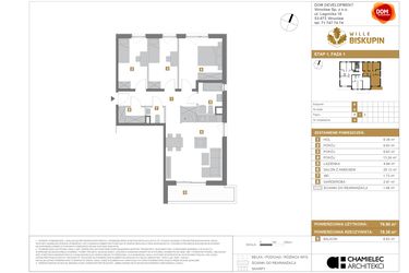 Rzut - Mieszkanie na sprzedaż 4 pokoje o powierzchni 76,9 m² - numer B.4 w Wille Biskupin