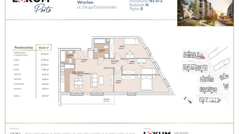 Rzut - Mieszkanie na sprzedaż 4 pokoje o powierzchni 86,82 m² - numer N1-0-3 w Lokum Porto etap V bud. N