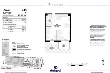 Rzut - Mieszkanie na sprzedaż 2 pokoje o powierzchni 45,61 m² - numer 6.13 w Pino Resort