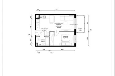 Rzut - Mieszkanie na sprzedaż 2 pokoje o powierzchni 37,34 m² - numer F.2.23.2a w Art.Teo etap 3