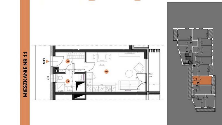 Rzut - Mieszkanie na sprzedaż 1 pokój o powierzchni 30,05 m² - numer 11 w Buraczana 27