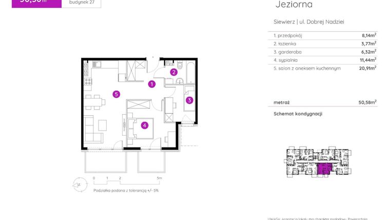Rzut - Mieszkanie na sprzedaż 2 pokoje o powierzchni 50,58 m² - numer 27.A.3.4 w Murapol Siewierz Jeziorna bud. 27 i 28