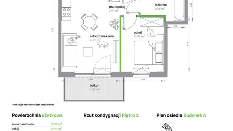 Rzut - Mieszkanie na sprzedaż 2 pokoje o powierzchni 40,72 m² - numer AA0202/4 w M Bemowo
