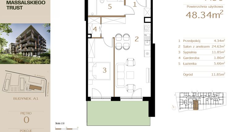 Rzut - Mieszkanie na sprzedaż 2 pokoje o powierzchni 48,34 m² - numer M30 w Massalskiego Trust
