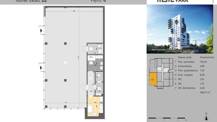 Rzut - Lokal użytkowy na sprzedaż 1 pokój o powierzchni 168,07 m² - numer U2 w Dworzysko Park - Etap III