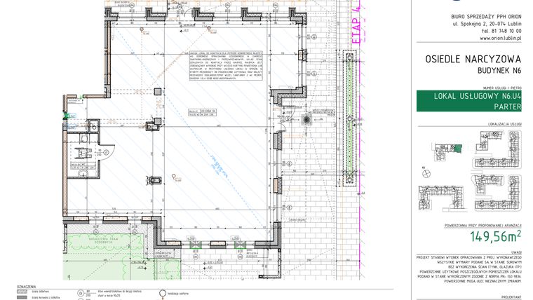 Rzut - Lokal użytkowy na sprzedaż 1 pokój o powierzchni 149,56 m² - numer N6.U4 w Osiedle Narcyzowe
