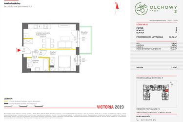 Rzut - Mieszkanie na sprzedaż 2 pokoje o powierzchni 38,78 m² - numer B.61 w Olchowy Park II