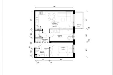 Rzut - Mieszkanie na sprzedaż 3 pokoje o powierzchni 55,6 m² - numer F.4.39.3a w Art.Teo etap 3