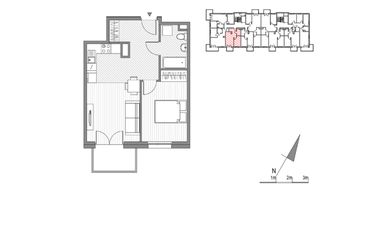 Rzut - Mieszkanie na sprzedaż 2 pokoje o powierzchni 41,63 m² - numer G.23 w Glogera bud. F i G