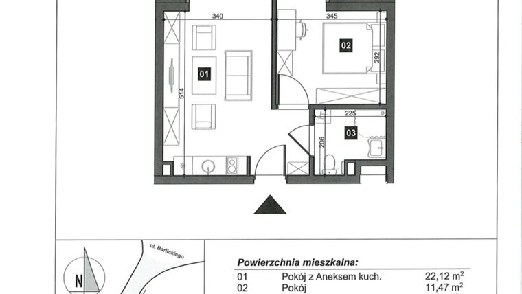Rzut - Mieszkanie na sprzedaż 2 pokoje o powierzchni 37,6 m² - numer 4 w Słoneczne Świnoujście