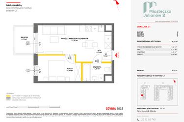 Rzut - Mieszkanie na sprzedaż 2 pokoje o powierzchni 36,73 m² - numer 21 w Miasteczko Julianów etap 2