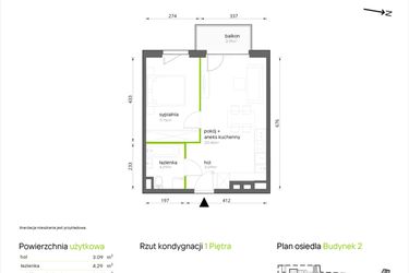 Rzut - Mieszkanie na sprzedaż 2 pokoje o powierzchni 39,59 m² - numer 2.1.13 w Aroniowa Vita