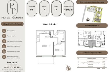 Rzut - Mieszkanie na sprzedaż 2 pokoje o powierzchni 42,02 m² - numer B3.2_3 w Perła Północy etap 2