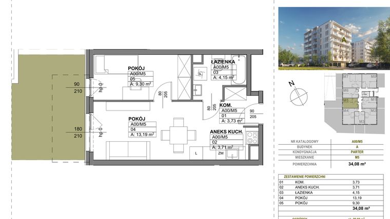 Rzut - Mieszkanie na sprzedaż 2 pokoje o powierzchni 34,08 m² - numer A00_M5 w Wierzbowy Park