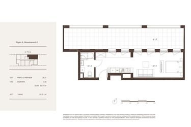 Rzut - Mieszkanie na sprzedaż 1 pokój o powierzchni 33,11 m² - numer 6.1 w Piwna 21