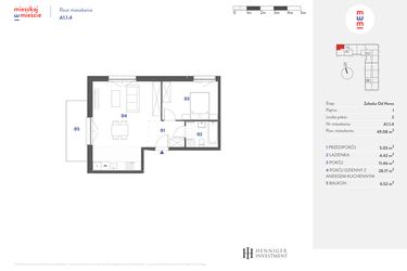 Rzut - Mieszkanie na sprzedaż 2 pokoje o powierzchni 49,08 m² - numer A1.1.4 w Mieszkaj w mieście Załęska od Nowa