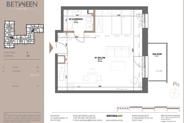Rzut - Mieszkanie na sprzedaż 1 pokój o powierzchni 42 m² - numer 28 w BETWEEN