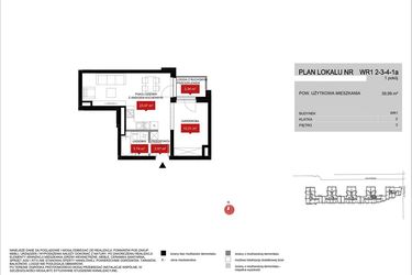 Rzut - Mieszkanie na sprzedaż 1 pokój o powierzchni 40 m² - numer WR1 2/3/4/1a w Przystań Reymonta