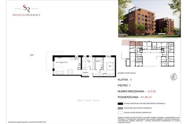 Rzut - Mieszkanie na sprzedaż 3 pokoje o powierzchni 62,56 m² - numer A-0-02 w Siedlecka Residence